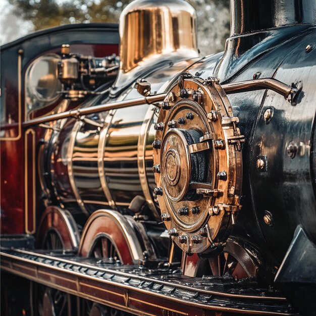 Photo a closeup of a vintage steam locomotive with intricate details and classic design