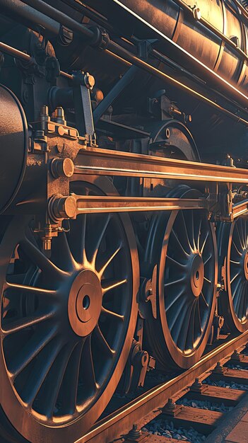 Closeup of Vintage Train Wheels on Tracks