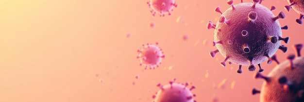 Closeup of virus particles in 3D with pink and orange lighting effects Healthcare depiction of viral infections like monkeypox or mpox and global pandemic spread