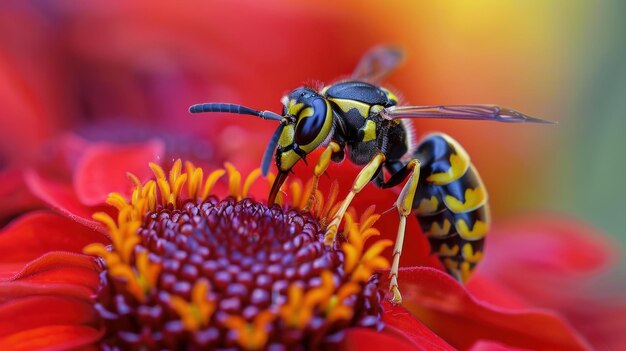 Photo closeup of a wasp on a flower