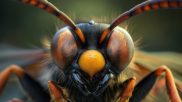 Photo closeup of a wasp39s face with detailed eye and antennae