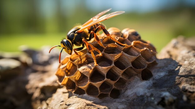 Closeup of wasps sitting on nestGenerated with AI