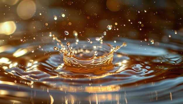 Closeup of a water drop splash in in a pond Macro shot blue and gray tones surface tension nature