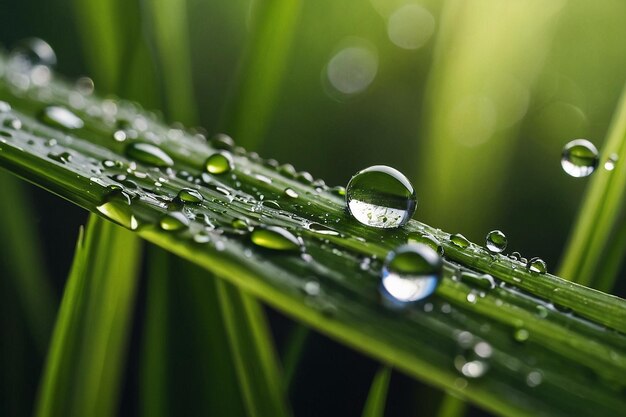 Closeup of a water droplet on a blade of grass