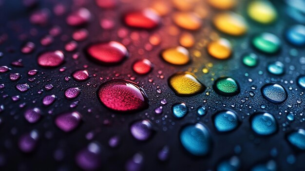 Closeup of water droplets on a vibrant pink and purple background with bokeh lighting effects