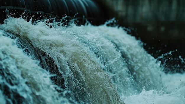 Photo closeup water flowing over dam