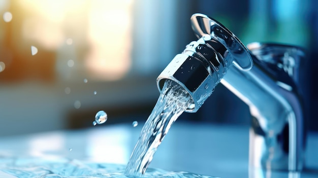 closeup of water flowing from the tap