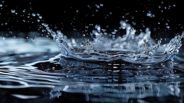 Closeup Water Splash Black Background Intricate Drople Image