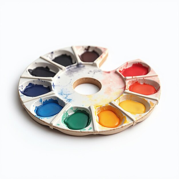 Photo closeup of watercolor palette on white background