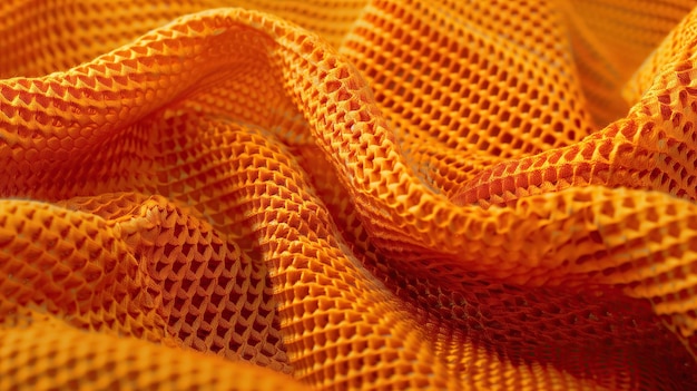 Closeup of wavy orange fabric with honeycomb pattern