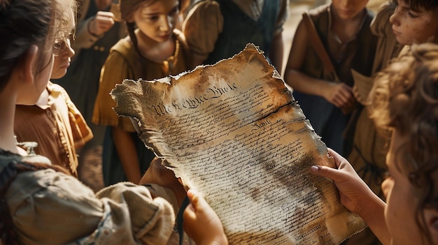 Photo closeup of weathered copy of the declaration of independence