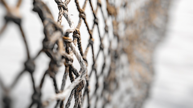 Closeup of a weathered net with selective focus revealing texture and patterns