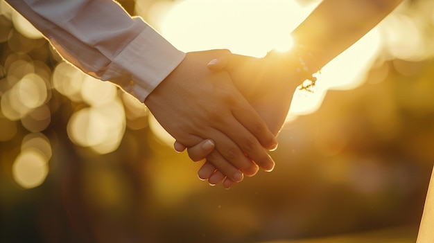 CloseUp of Wedding Couple Holding Hands Romantic Gesture Photo