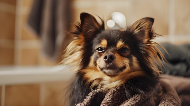 Photo closeup of a wellgroomed and shinycoated dog after a pampering grooming session