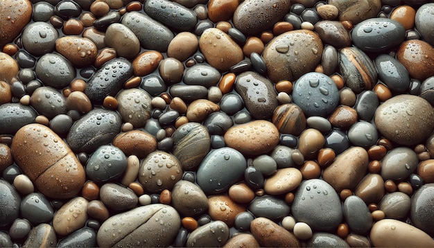 Closeup of Wet Colorful Pebbles with DewdropsxA