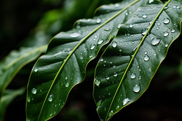 Closeup of Wet Rainforest Leaves Glistening after Rain