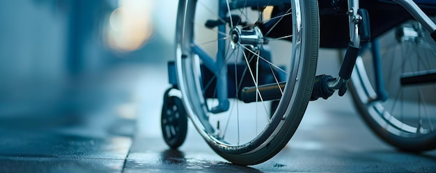 Photo closeup of a wheelchair wheel on a pavement