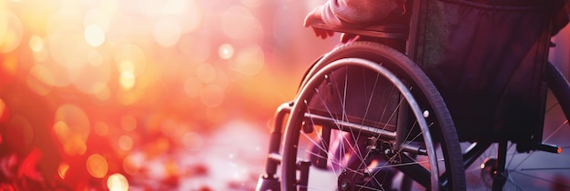 Closeup of a wheelchair wheel with a bokeh background Emphasizing the importance of accessibility Highlighting the need for support and inclusion for disabled individuals