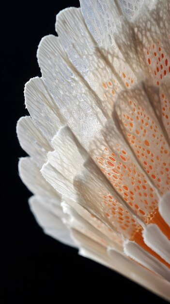 Photo closeup of a white badminton shuttlecock with orange spots