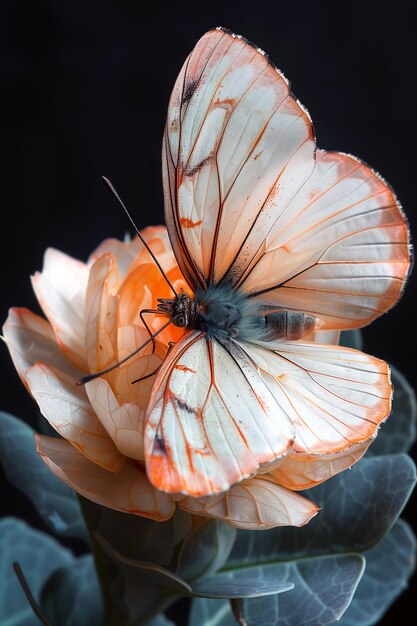 Photo closeup of white butterfly sitting on the flower