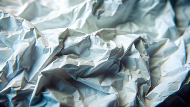 Photo closeup of white crumpled paper with soft lighting and shadows