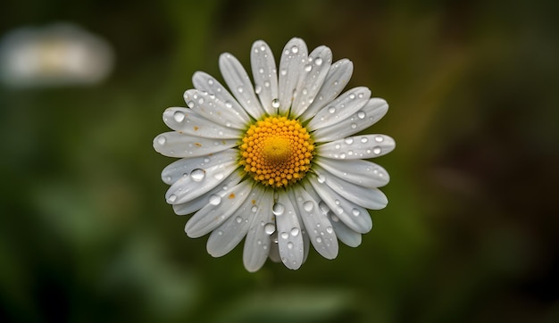 Closeup white daisy flower with water drops on petals