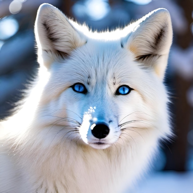 Closeup of a white fox with blue eyes ai generated