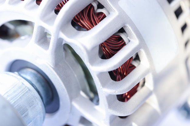 Closeup of white generator car repair parts