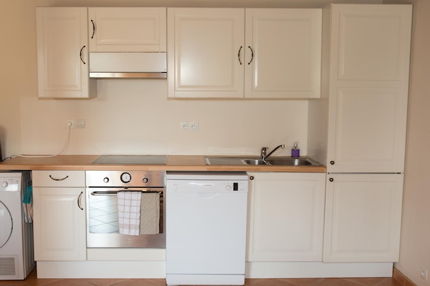 Closeup of white kitchen unit in modern interior