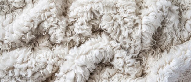 Closeup of White Sheep Wool in a Pile