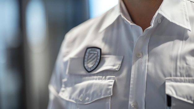 Photo a closeup of a white uniform shirt with a badge