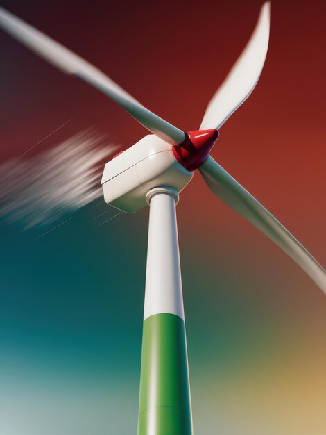 Photo closeup of a wind turbine against colorful sky