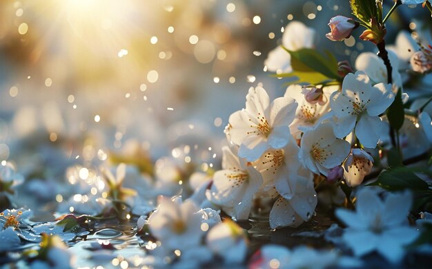 Closeup of windflowers with water droplets