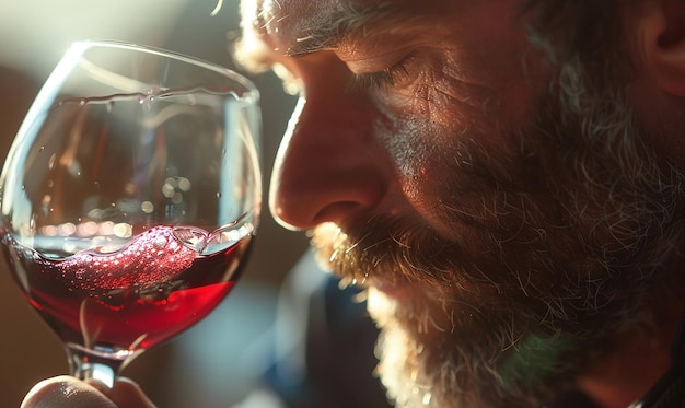 Photo closeup of a wine enthusiast swirling and aerating