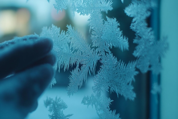 Photo closeup of winter frost on window