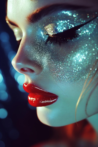 Photo closeup with glittery black eye makeup