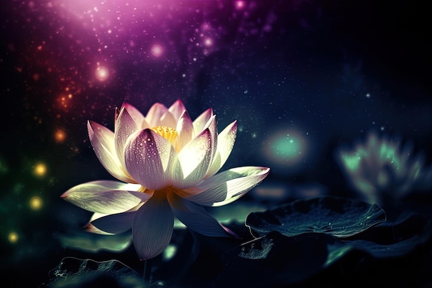 Closeup with lotus flower in a fantasy world Creative floral composition