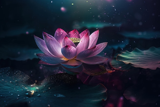 Closeup with lotus flower in a fantasy world Creative floral composition