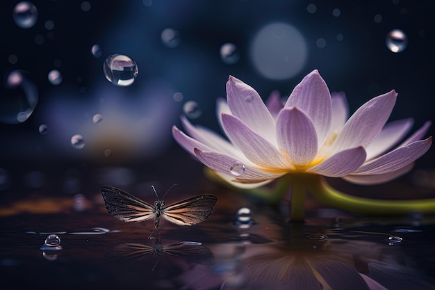 Closeup with lotus flower in a fantasy world