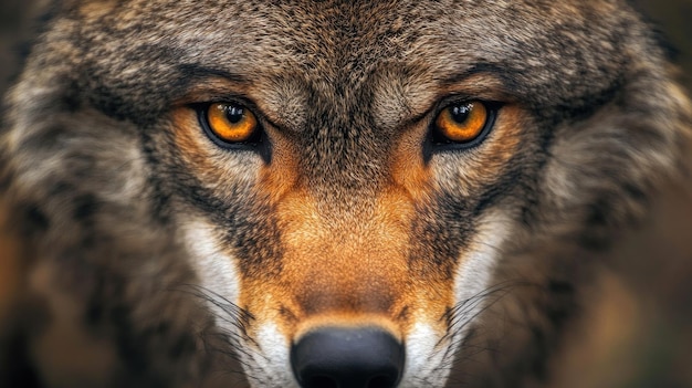 Photo a closeup of a wolf39s face with intense amber eyes