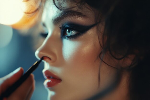 Photo closeup of woman applying makeup