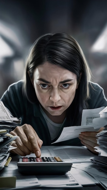 Closeup of woman calculating or paying bills