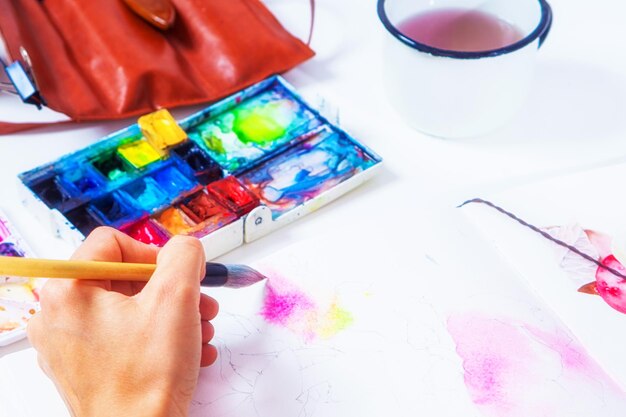 Closeup of a woman drawing