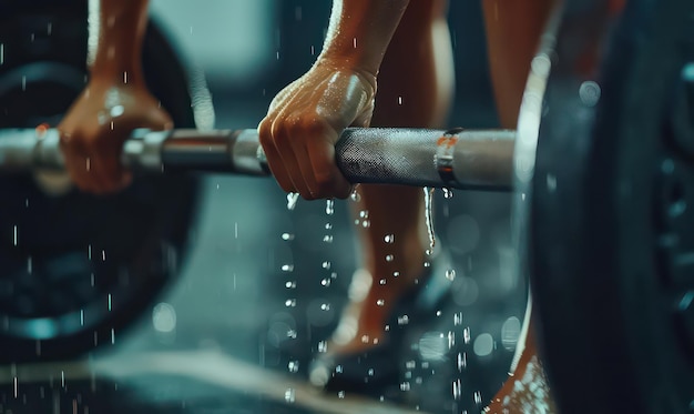 Closeup on woman hands performing deadlifts fitness training