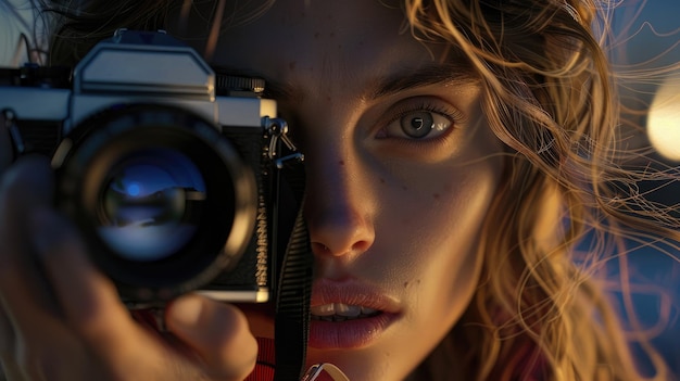 Closeup of woman holding camera in hand