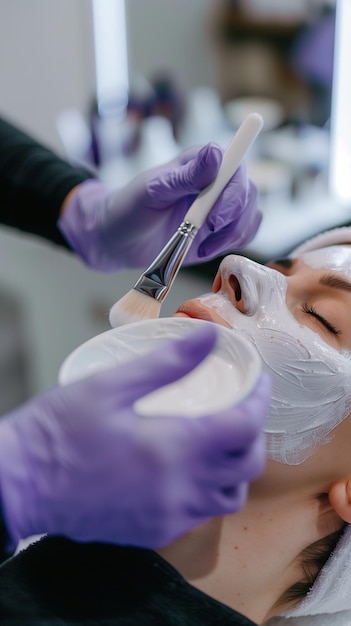 CloseUp of a Woman Receiving a Facial Treatment With a Brush