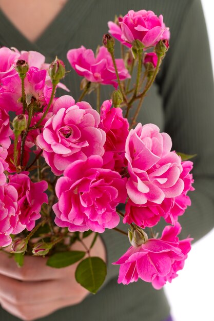 Closeup of woman with flowers