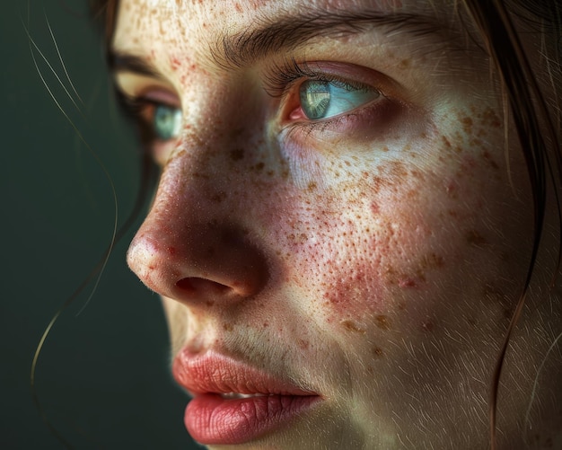 Closeup of a woman with seborrheic dermatitis on her face skin condition and skincare problems