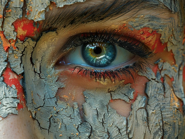 Closeup of a woman39s eye with cracked skin makeup