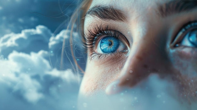 Closeup of a Womans Blue Eyes Looking Up